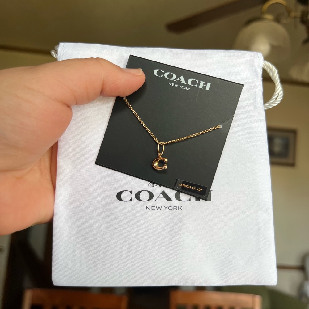 Coach “C” necklace gold tone